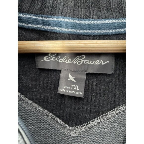 Eddie Bauer Mens Sweater XL Tall Grey Quarter Zip Pullover Casual Cotton - Picture 2 of 3
